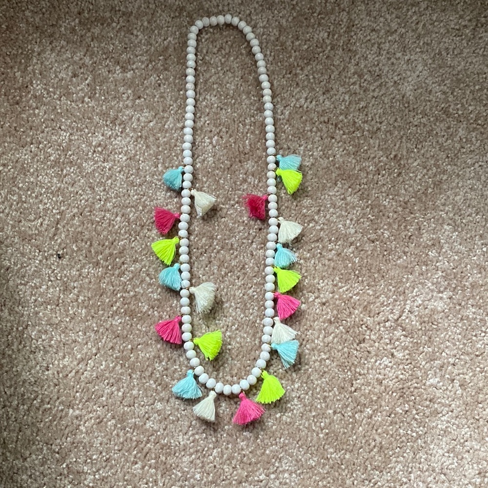 Multicolor beaded tassel necklace